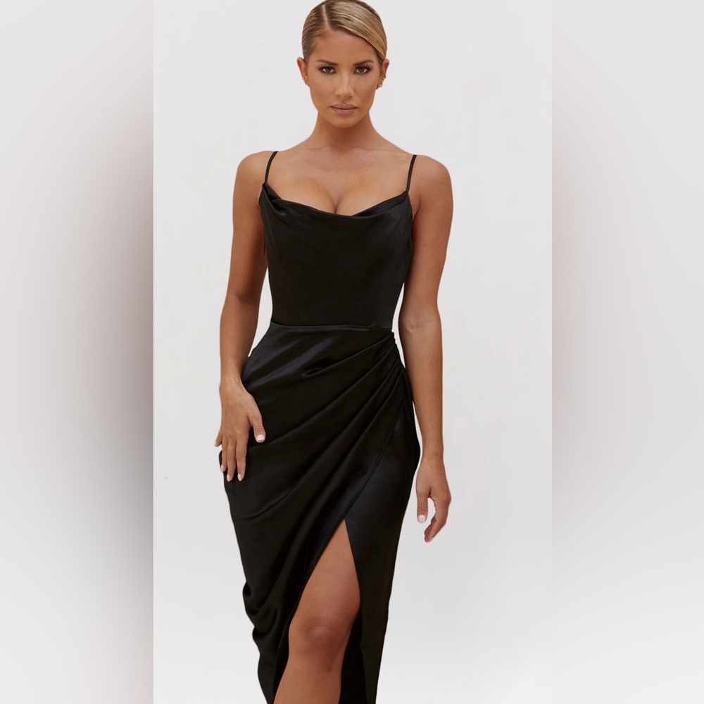 NWT House of CB Reva Black Satin Corset Dress